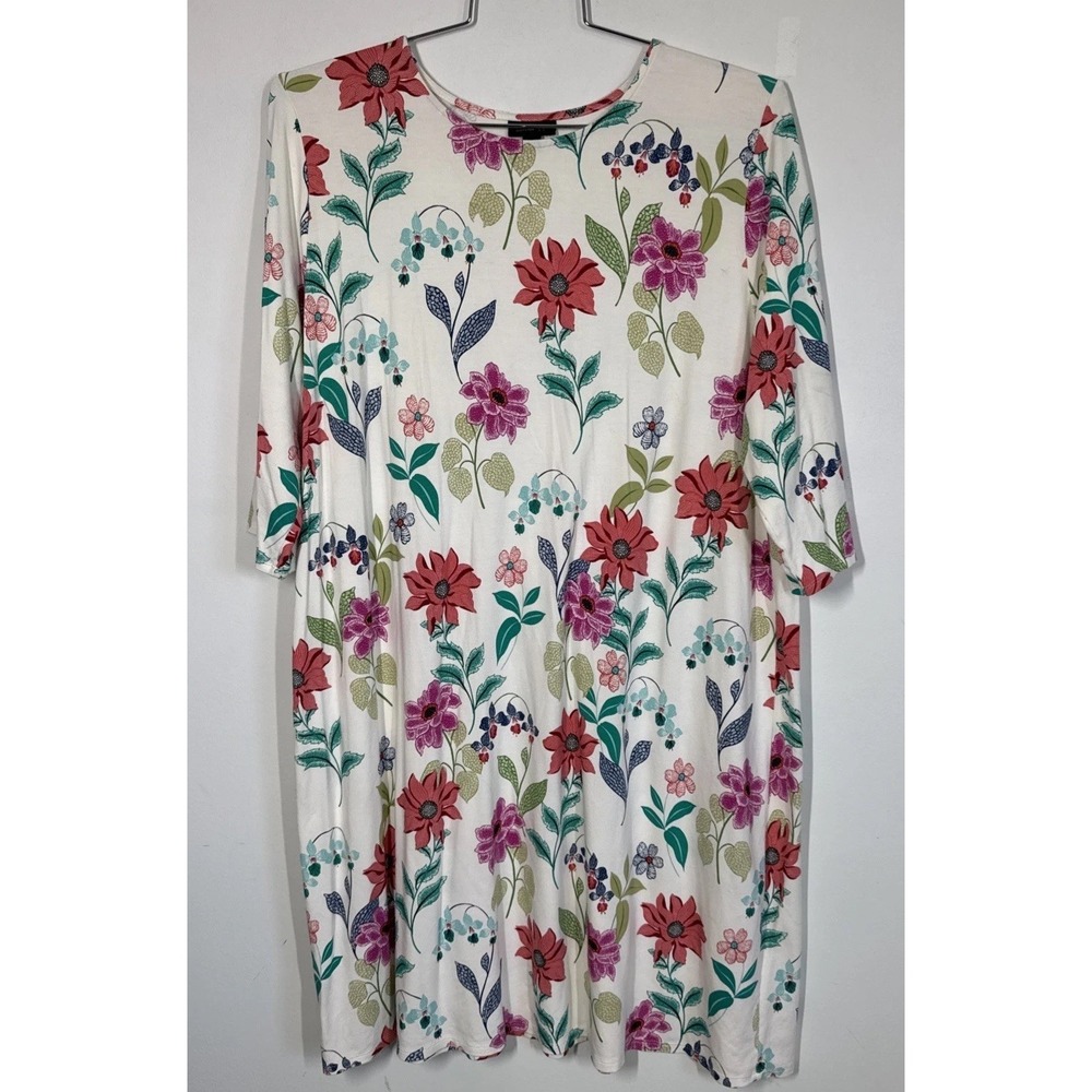 J.Jill Wearever Collection Floral 3/4 Sleeve A Line Casual T Shirt Dress Size XL